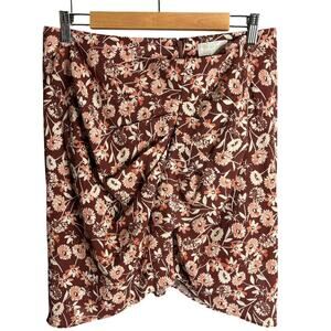 The Westside Ruched Floral Mini Skirt Brown Size L NWT